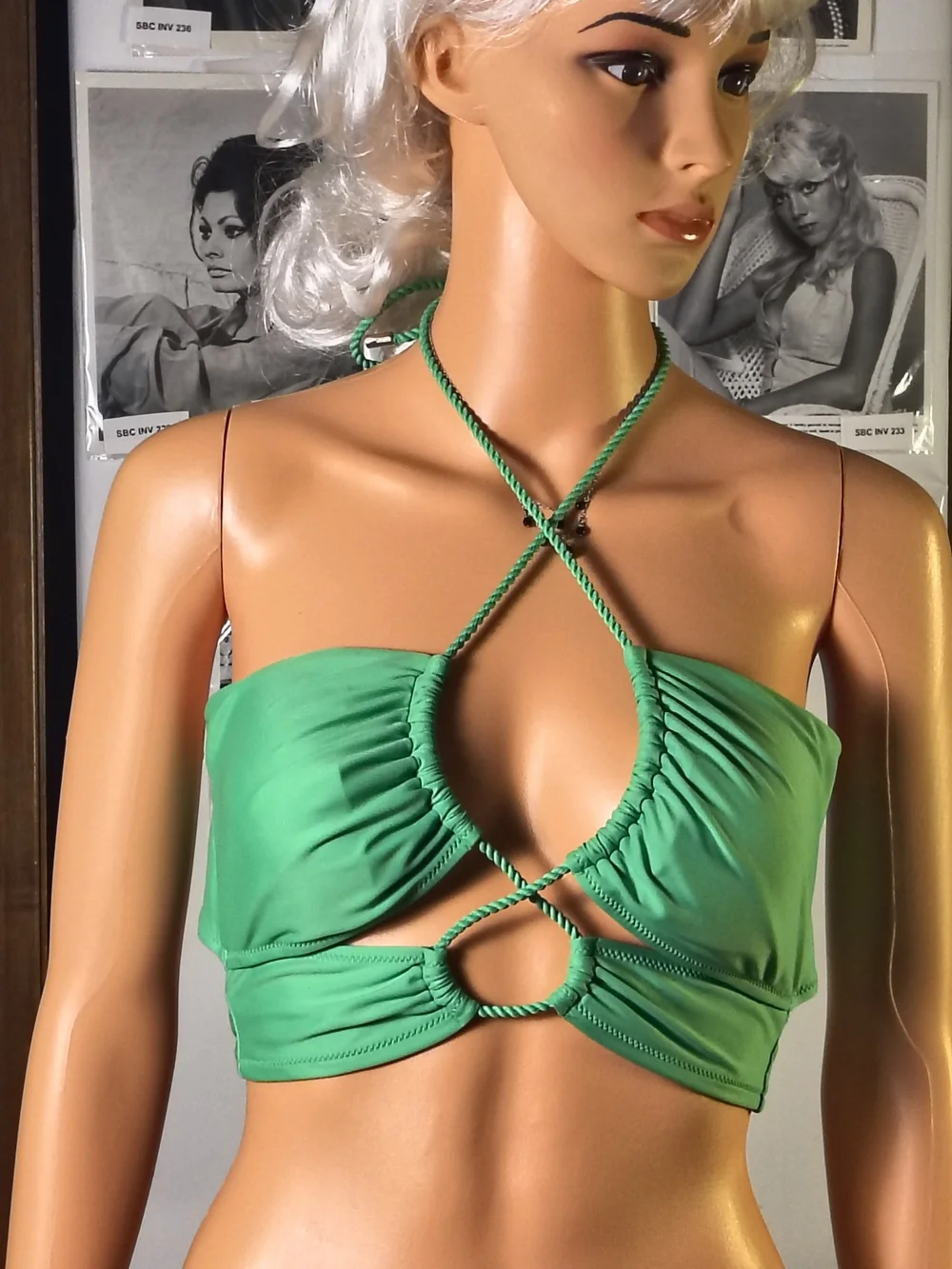 Aerie Kelly Green Rope Halter Bandeau Bikini Top Keyhole Cutout Women's M